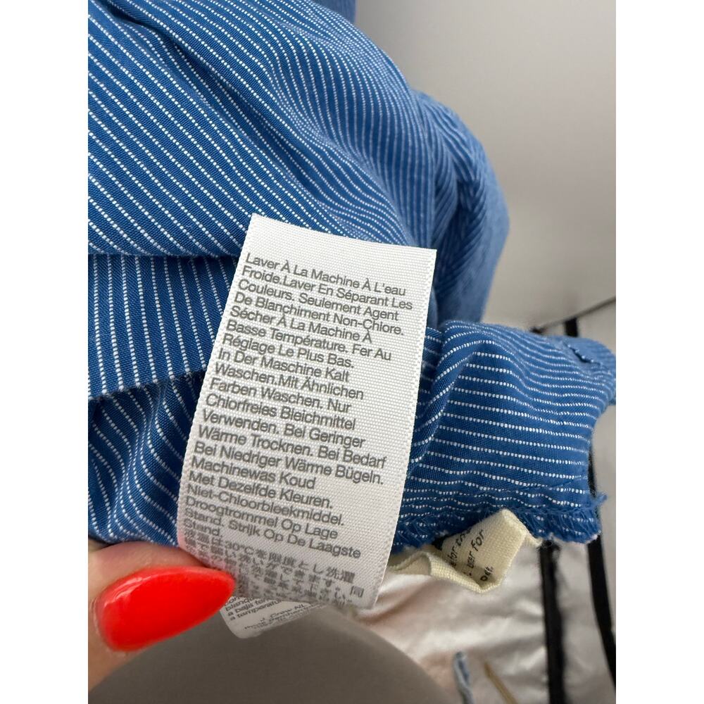 Madewell Tiered Button Front Midi Dress Blue Stripe Cotton 4P Petite Cottage - Picture 10 of 14